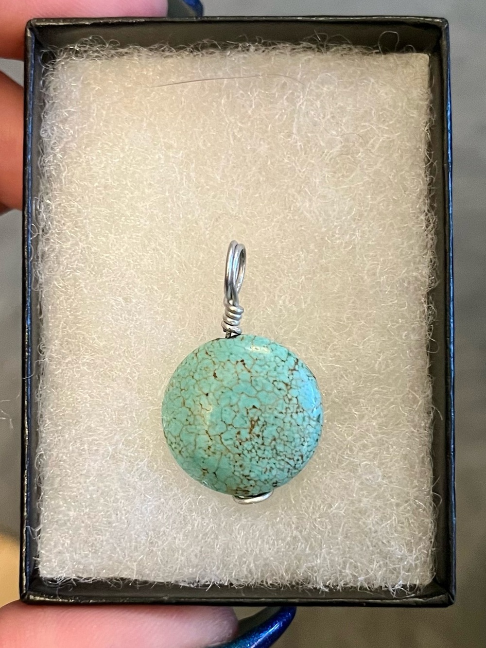 Handmade Turquoise Stone Pendant Necklace - Teal Blue Silver Accent